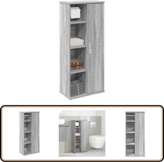 vidaXL Badkamerkast met rolhouder 39x22x90 cm zwart, badkamer opbergkast, badkast, wasruimtekast, toilet opbergkast, badkamer vloerkast