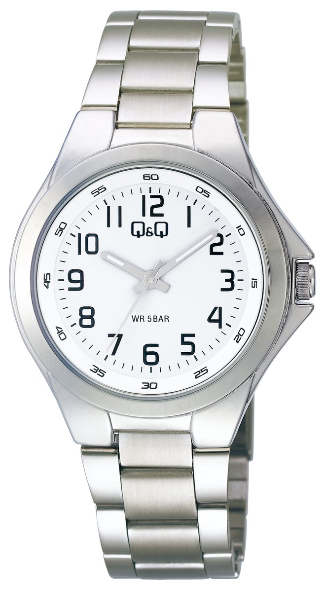 QQ C57A-001PY - Horloge - Polshorloge - Analoog - Heren - Mannen - stalen band - Rond - Metaal - Cijfers - Zilverkleurig - Wit