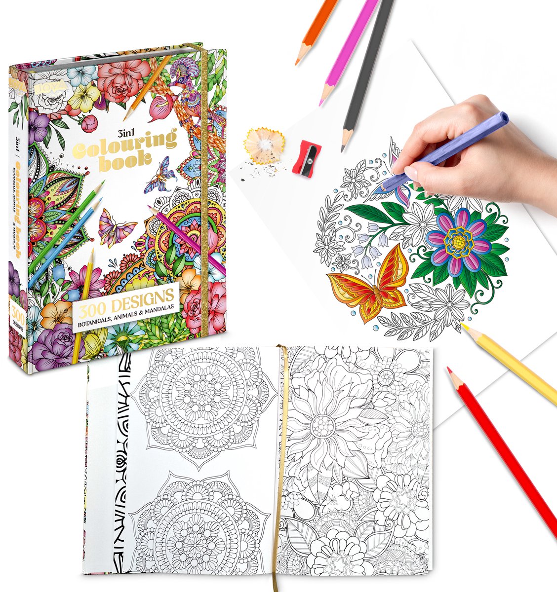 Luxe Kleurboek Voor Volwassenen - 300 Kleurplaten - Formaat A4 - Thema’s in Botanisch, Dieren & Mandala - volwassen kleurboek - Tekenen & Kleuren - Perfect voor Volwassenen - Joya Creative — afbeelding 3