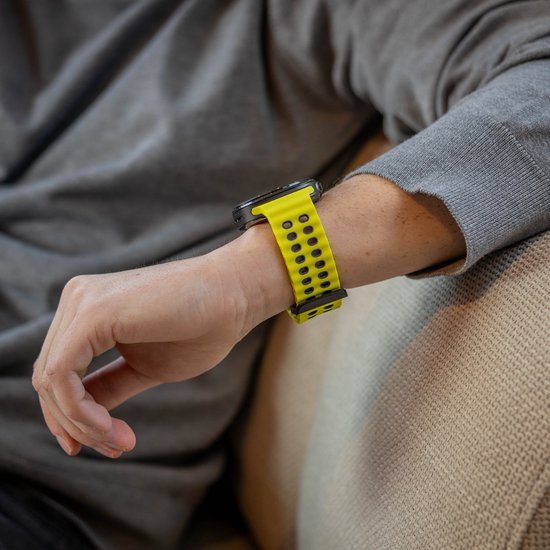 Strap-it Sport siliconen Wave bandje - geschikt voor de Samsung Galaxy Watch Ultra 2 (2026) / Ultra (2024/2025) - lime/donkergrijs