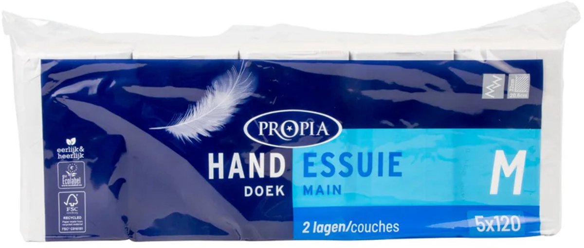 Propia - Handdoek Papier - 2-Laags - Pak 600 Stuks - duurzaam - professioneel gebruik - M vouw