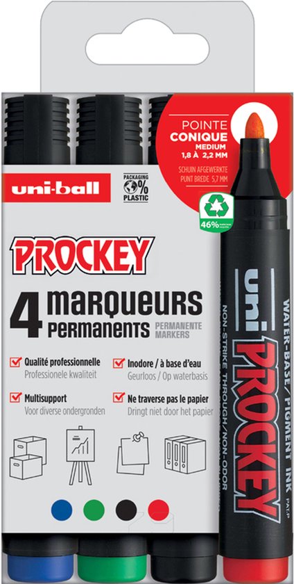 Foto: Uni ball permanent marker set prockey 4 kleuren waterbasis 