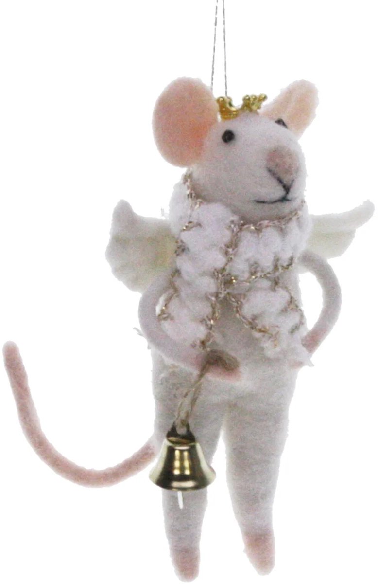 Muis met bel in hand en sjaal 7x7x12cm