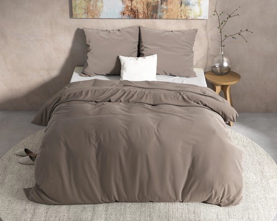 Warme flanel dekbedovertrek uni taupe - 140x200/220 (eenpersoons) - heerlijk zacht en comfortabel - luxe uitstraling - donsachtig laagje - ideaal tegen kou - zalig slapen van Merkloos — afbeelding 4