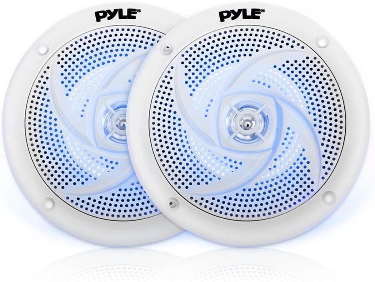 Pyle Marine Luidsprekers – 2-weg Waterdicht en Weerbestendig Speakers- Buitenluidsprekers – Luidsprekers voor Boten - Stereosysteem met LED-lampen-100 Watt