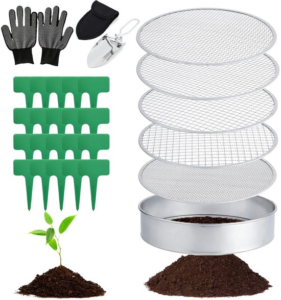 1mm 3mm 6mm RVS Tuinzeefset - Grondzeef Voor In De Tuin - Zeef Met Verwisselbare Netten Met Een Plastic Schep