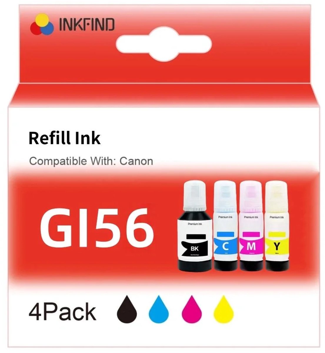 INKFIND GI56 inkt geschikt voor CanonGI56 CanonGI-56 Canon GI56 Canon GI-56 Megatank 4-kleuren multipack voor Canon MAXIFY GX6050 Canon Maxify GX7050 GX5050 GX5550 GX6050 GX3050 GX4050 GX5055 GX6055