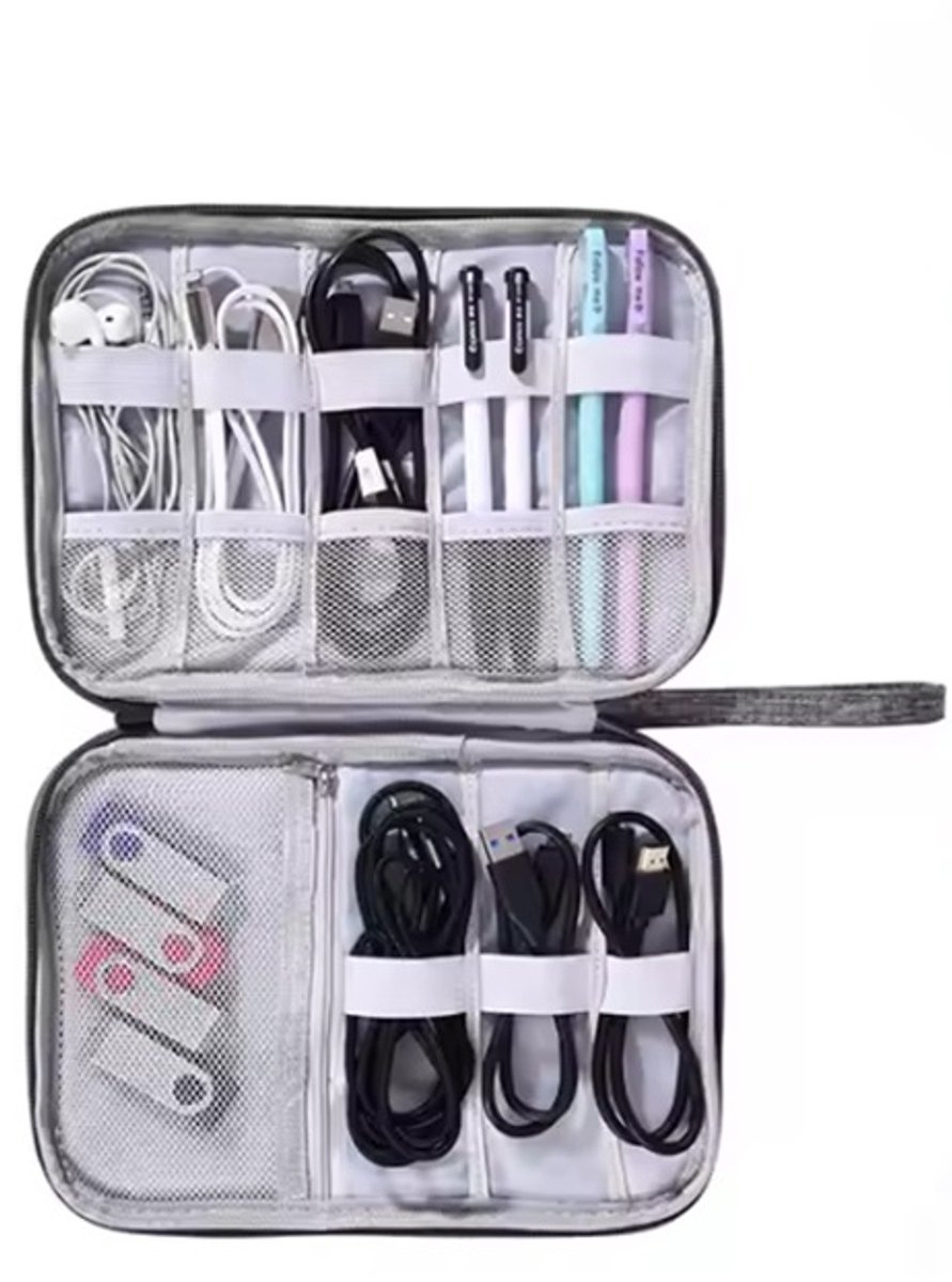 Kabel Organiser Tas - Kabel Organiser Etui - Bagage Organiser - Elektronica Accessoires Opbergtas - Waterafstotend - Grijs 25x19 Compact Lichtgewicht Reizen Vakantie - Kabeltas