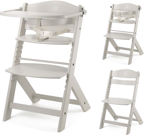 Kinderkraft ENOCK - Houten Kinderstoel 3-in-1 - Hoge babystoel - Hoogte verstelbaar in 5 niveaus - 3-punts gordels, - Tot 10 jaar - Beige