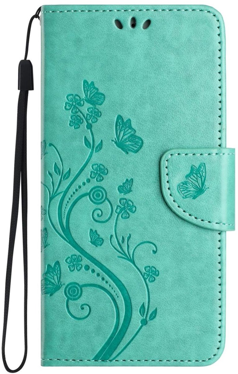 Mobigear Telefoonhoesje geschikt voor Samsung Galaxy A56 Hoesje | Mobigear Flowers Bookcase Portemonnee | Pasjeshouder voor 2 Pasjes | Telefoonhoesje voor Pinpas / OV Kaart / Rijbewijs - Groen