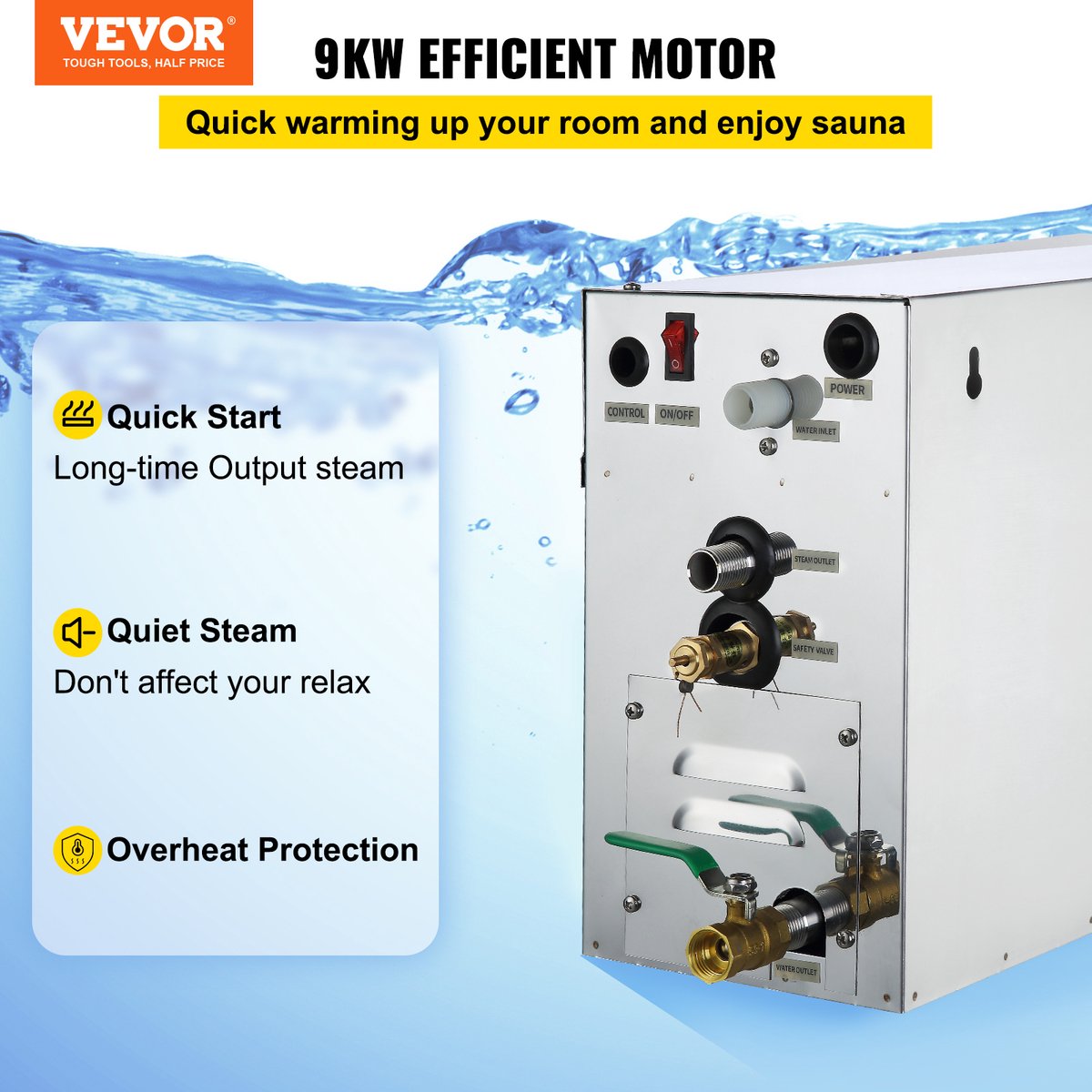 VEVOR 9kw Steam Generator Shower Auto Controller Sauna Bath Home Spa 220v Professional — afbeelding 6