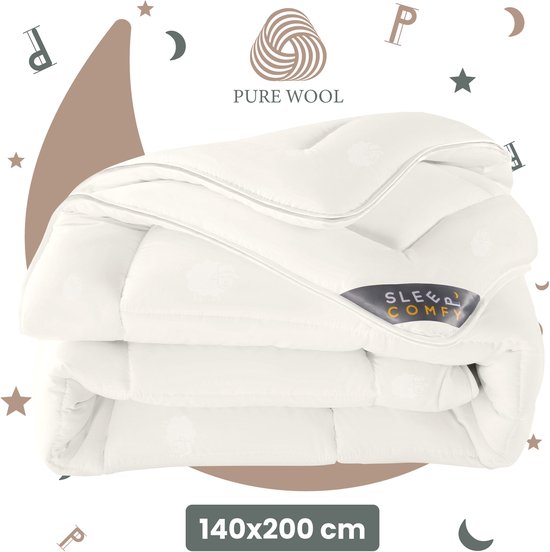 Sleep Comfy - Wollen Dekbed All Year Dekbed Enkel | 140x200 cm - 30 dagen Proefslapen - 100% Zuiver Australische Scheerwol - Anti Allergie Dekbed - Wasbaar - Eenpersoons Dekbed- Zomerdekbed & Winterdekbed