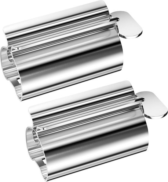 Presse-tubes en acier - 2 pièces - Presse-tubes - Presse Dentifrice - Presse-tubes - Acier inoxydable 304 - Presse-tubes avec support - Pour lotions, crèmes, cosmétiques, colorations capillaires - Argent - 7,9 x 3,3 x 3,7 cm