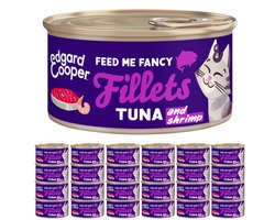 Edgard & Cooper Kattenvoer Graanvrij Natvoer voor Kitten en Kat en Senior Gesteriliseerde of Actieve Katten Natuurlijke Heerlijke Filets 70g x 24 Verse Tonijn & Garnalen, Aanvullende voeding