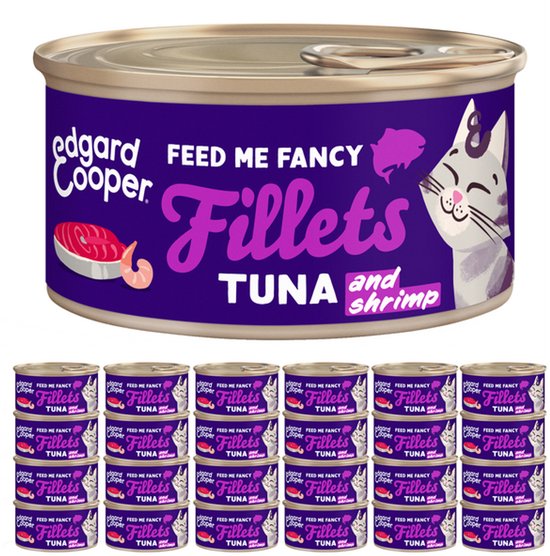 Edgard & Cooper Kattenvoer Graanvrij Natvoer voor Kitten en Kat en Senior Gesteriliseerde of Actieve Katten Natuurlijke Heerlijke Filets 70g x 24 Verse Tonijn & Garnalen, Aanvullende voeding