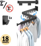 Bol.com PLAY IT Wanddroogrek 127cm Inklapbaar 18 Haken Zwart - Wasrek/Droogrek Hangend + 1 Handdoek Haakje aanbieding