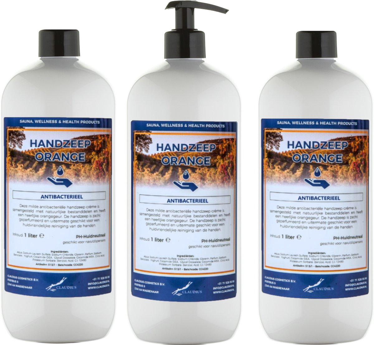 Goedkoopste Handzeep Orange 1 liter - met gratis pomp - set van 3 stuks
