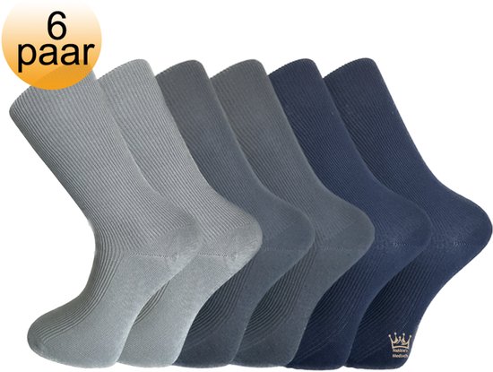 Medische sokken zonder elastiek - 100% katoen - 6 paar - Grijs Antraciet Blauw - Maat 39/42 - Sokken voor diabeten - Reuma - En tegen oedeem