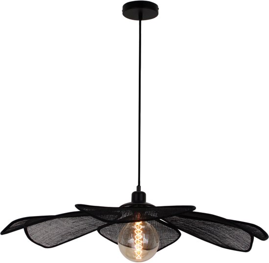 Chericoni Corvo Hanglamp- Ø80 cm- 1-lichts- Natuurlijke Look- Bladvormig Design- E27 Fitting- Zwart