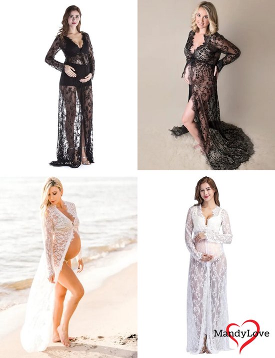 Lange Kimono van doorzichtig kant voor Zwangerschap Maat 42