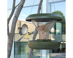 Candala vogelvoederhuisje. Voer vogels - geen knaagdieren! Robuust + betrouwbaar op te hangen. Herbruikbaar. 2 voederkamers. Groen