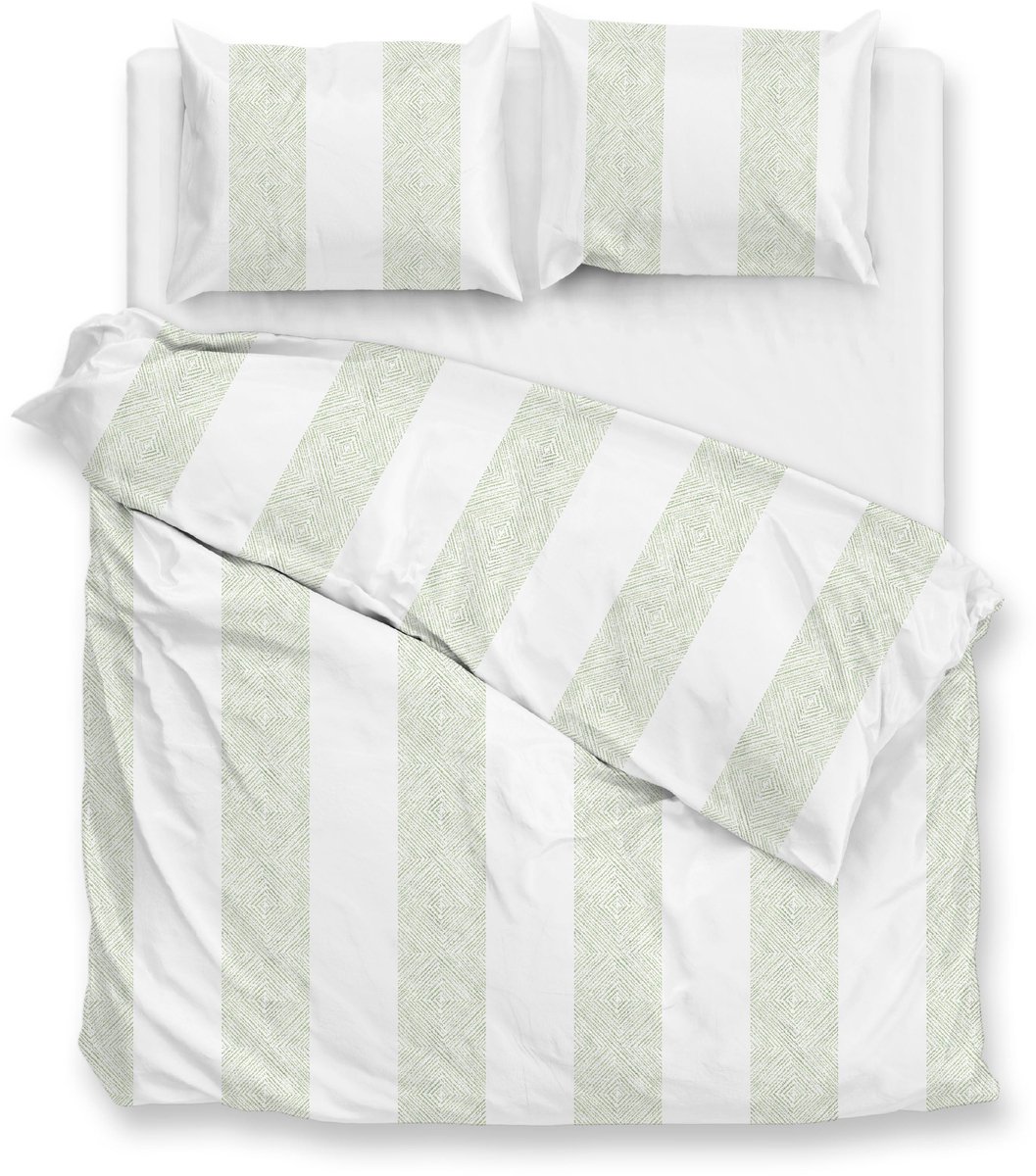Zohome Dekbedovertrek Tratti di Satinado - Deken - Dekbed - Groen - 100% Katoen-Satijn - Strepen - 240x220 + 2 slopen 60/70 cm