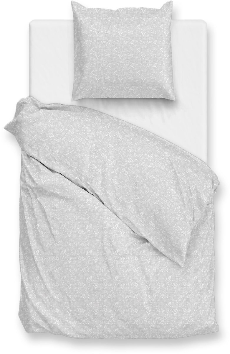 Zohome Dekbedovertrek Petali di Lino - Deken - Dekbed - Grijs - 100% Katoen - Bloemen - 140x220 + 1 sloop 60/70 cm