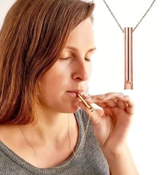 Ademhalingsketting I Kalmerende Ademhaling Ketting I Angst & Ontspanning, Meditatiehulpmiddel I Ademhalingstrainer I Hyperventilatie Hulpmiddel I RVS I Rozegoud