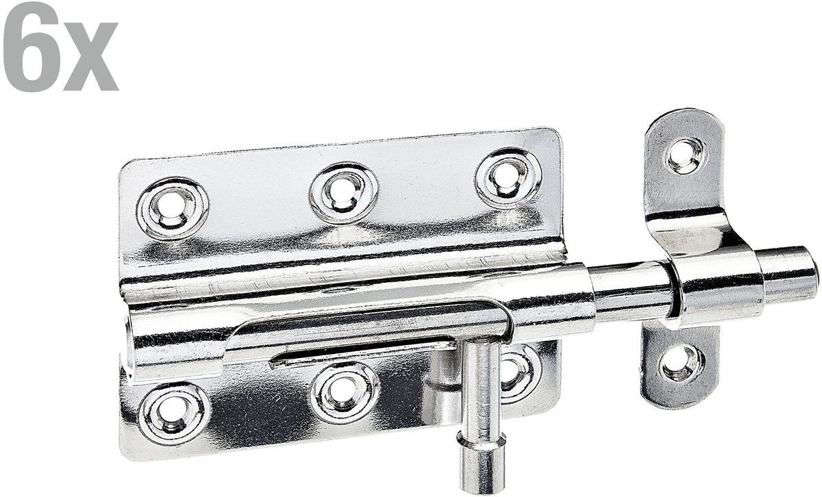 Alberts 858438 boutgrendel | met ronde greep en bevestigde lus | rvs | plaat 80 x 59 mm | bout-Ø 11 mm | totale lengte 122 mm | Set van 6