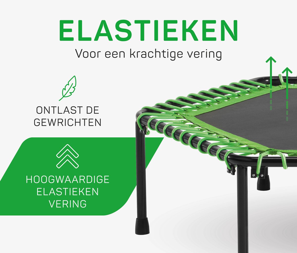 Salta Fitness - 128 cm - Belastbaar tot 110 kg - Fitness / sport trampoline met verstelbaar handvat - Elastieken veren, stevig frame - Mini trampoline volwassenen met handgreep in 5 hoogtes - Groen — afbeelding 4