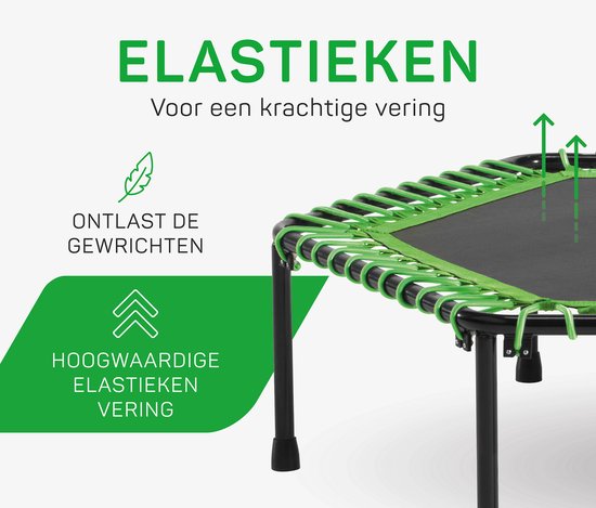 Salta Fitness - 128 cm - Belastbaar tot 110 kg - Fitness / sport trampoline met verstelbaar handvat - Elastieken veren, stevig frame - Mini trampoline volwassenen met handgreep in 5 hoogtes - Groen