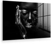 MuchoWow® Glasschilderij 180x120 cm - Schilderij acrylglas - Vrouw - Abstract - Zwart Wit - Portret - Foto op glas - Muurdecoratie woonkamer - Wanddecoratie slaapkamer - Schilderijen