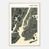 Moderne minimalistische plattegrond van New York - Stadskaart donkergrijs/beige - Stijlvol design city map poster - Groot formaat 50x70 cm - Premium papier