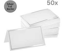 Joya Party® 50 x Naamkaartjes voor Tafelschikking van 50 stuks voor een Bruiloft of Feest | Tafelkaartjes Zilver met Wit | Tafel Plaatskaartjes