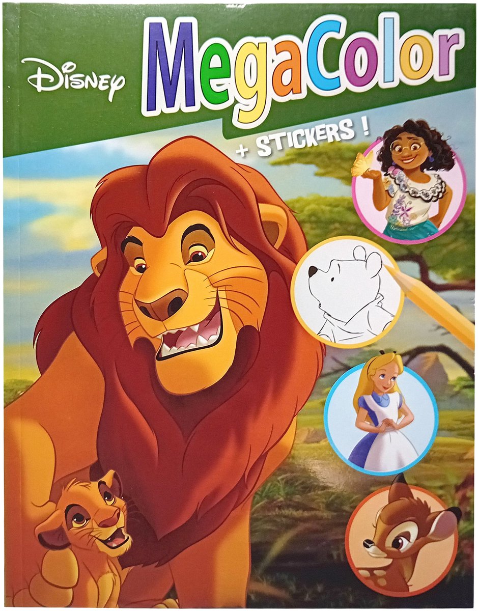 MegaColor Disney Classics Kleurboek met Stickers – Disney Klassiekers – Mufasa, Simba, Bambi, Alice & Winnie de Poeh – ± 125 Kleurplaten – Kleurboek voor Kinderen