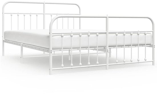 vidaXL-Bedframe-met-hoofd--en-voeteneinde-metaal-wit-183x213-cm