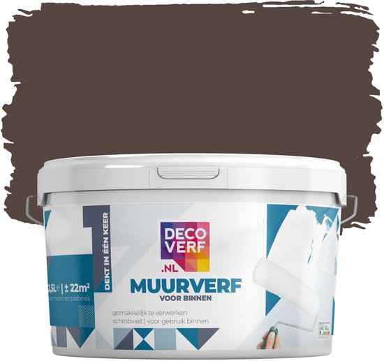 Blik Decoverf muurverf mat koffiebruin 2.5L.