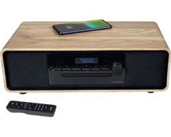 Bluetooth microsysteem - THOMSON - Hout/Zwart - FM Radio/DAB+/CD/MP3/USB/Inductie, 75W, LCD display, Afstandsbediening, Voeding. 230V