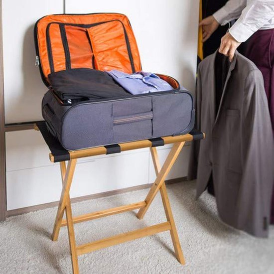 Bagagerek 2-pack opvouwbare bagagerek voor gastenkamer, zware 50 kg laadlagerkoffer houder, eenvoudig te monteren houten standaard, opvouwbaar ruimtebesparend hotel opbergrek (kleur: wit