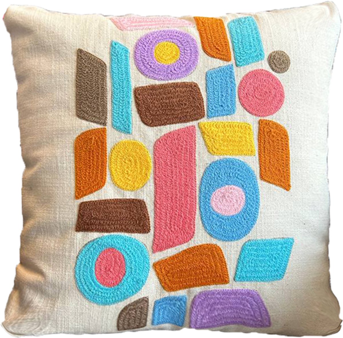Urbane Hide Kussenhoes 45 X 45 cm | Kussensloop | Cushion Cover | Geborduurde kussenhoes | Katoen | Wit | met rits | Wonen | Woonaccessoires | Sierkussenhoes Wit, blauw, oranje, roze