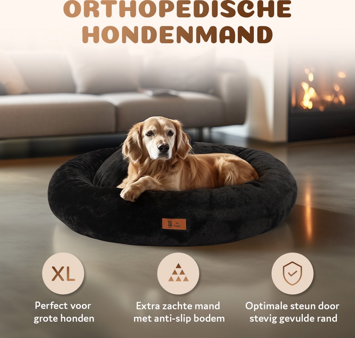 Pet Perfect Orthopedische Hondenmand – Donut Hondenmand – Hondenkussen – Hondenbed – Wasbaar - 100 cm - Zwart thumbnail 3