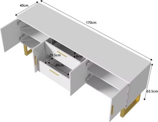Kebnor Keukenkast, 140 x 40 x 175 cm, hoge kast, keukenbuffet, vitrinekast, buffetkast met verstelbare planken, dressoir met ledverlichting, variabele lichtkleuren (wit