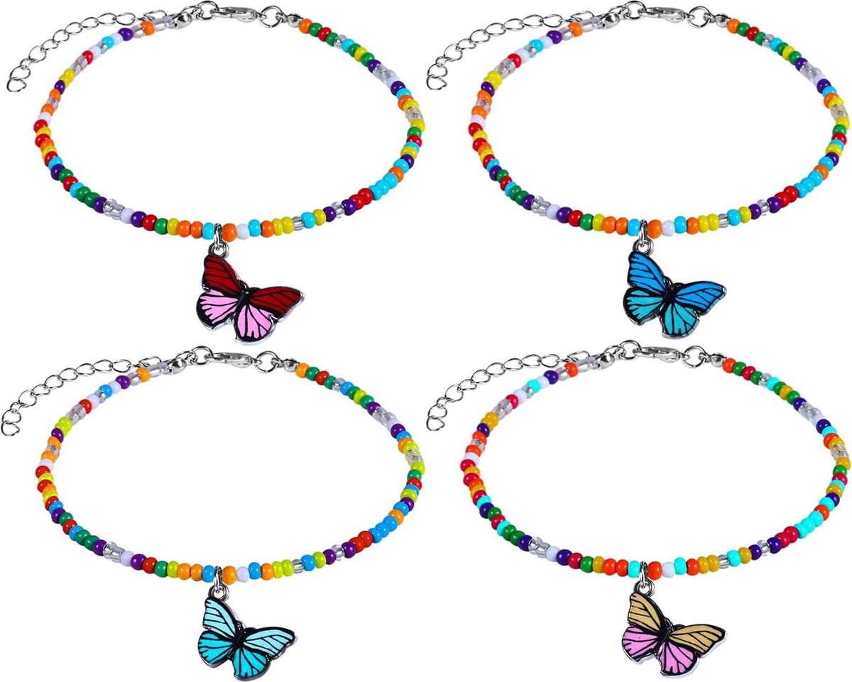 Handgemaakte Kleurrijke Kralen Enkelbanden - Verstelbaar met Vlinder Charme - Boho Enkelbanden Armband voor Vrouwen en Meisjes - Strandvakantie .