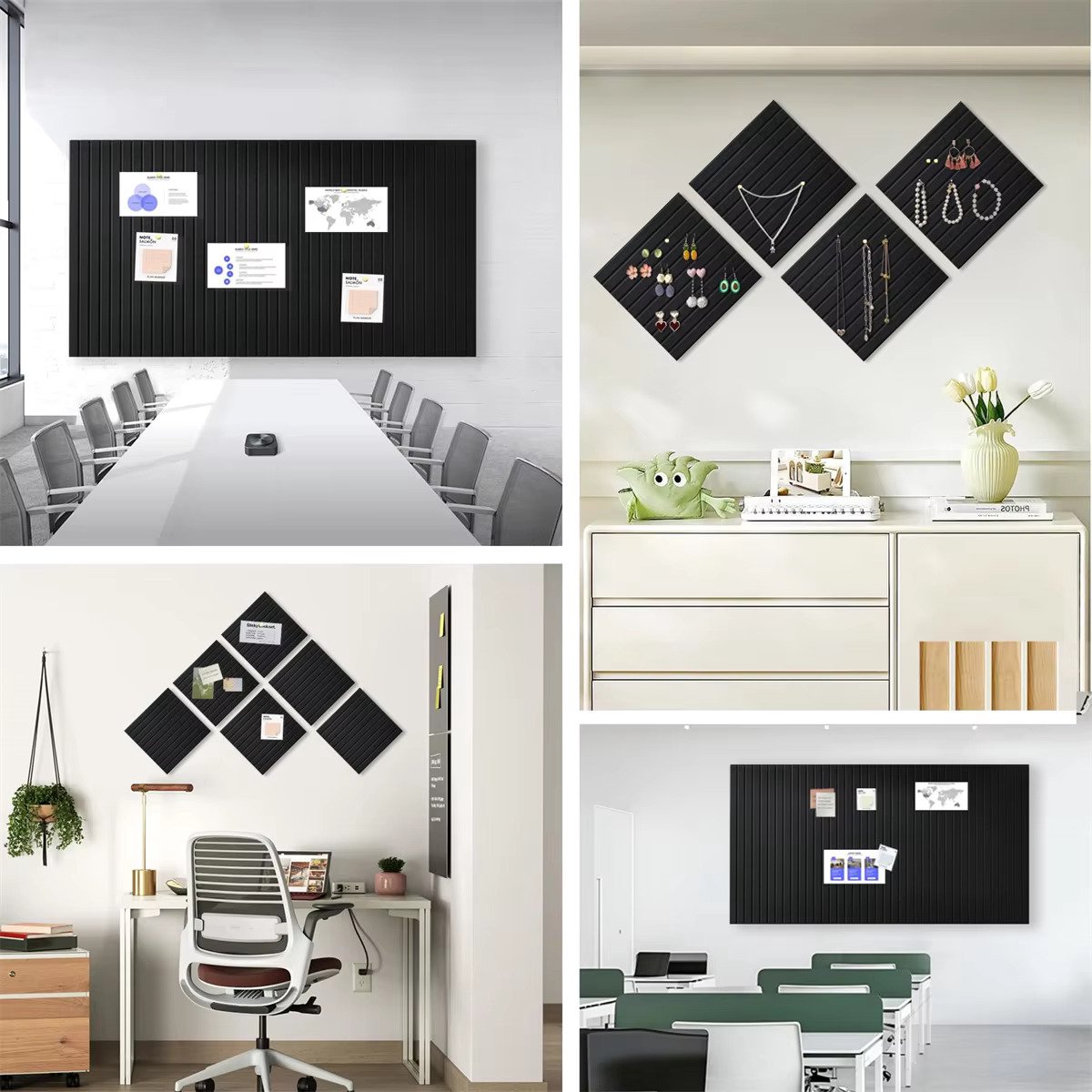 Kurkbord Alternatief 90 x 60 cm notitieprikbord voor thuiskantoor, keuken, foto's, memo's - 6 stuks verwijderbare vilten wandtegels met 20 punaises - donkergrijs