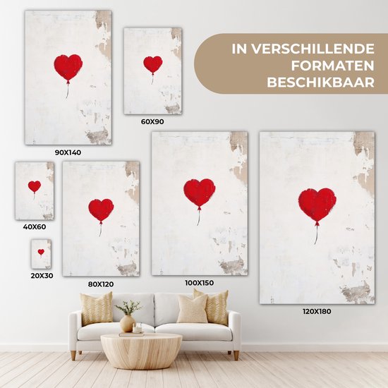 Tableau sur toile 90x140 cm - Décoration murale Ballon - Rouge - Coeur - Décoration murale murale salon - Décoration chambre - Accessoires chambre - Peintures sur toile