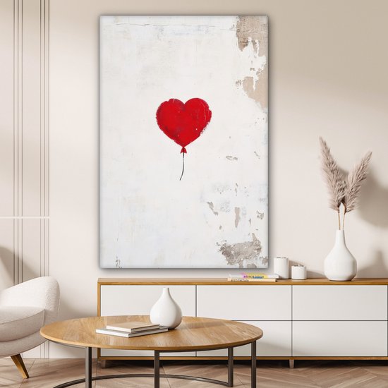 Tableau sur toile 90x140 cm - Décoration murale Ballon - Rouge - Coeur - Décoration murale murale salon - Décoration chambre - Accessoires chambre - Peintures sur toile