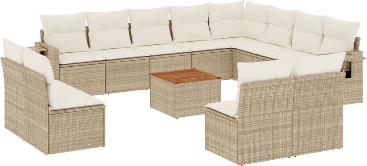 vidaXL 13-delige - Loungeset - met - kussens - poly - rattan - beige