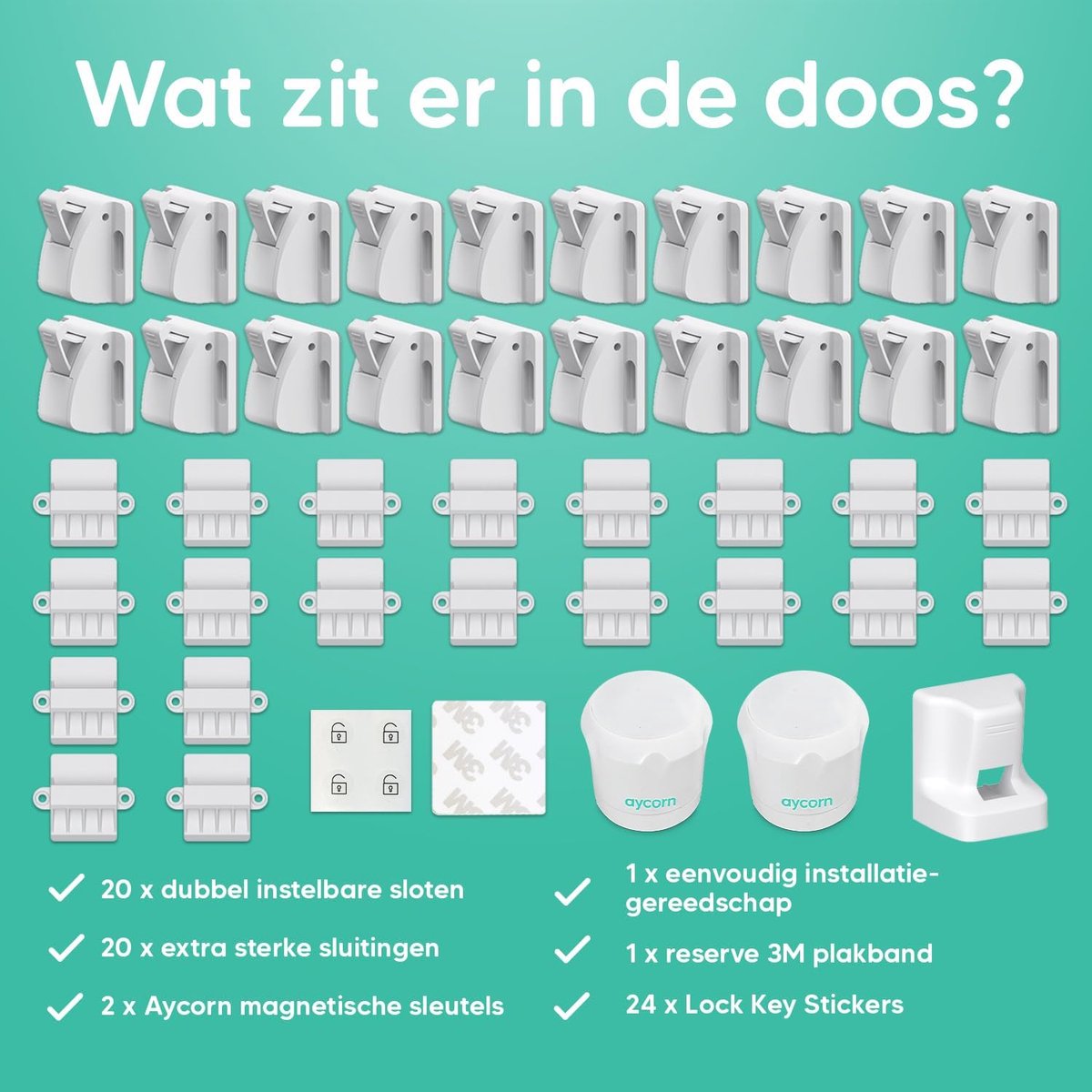 AYCORN Magnetisch Kinderslot Kastjes – Baby Peuter Magneet Beveiliging voor Kast, Deur en Lade – 20 Sloten en 2 Sleutels – Incl Instructievideo – Geen Boorwerk of Schroeven - Wit – foto 7
