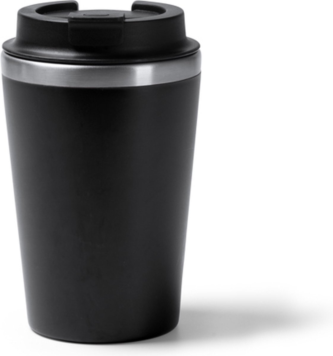 Thermosbeker 350 ML Koffiebeker to go - Travel mug dubbelwandig - Zwart - binnenkant RVS - Voor koffie en thee - Lekdichte reisbeker - Buitenkant recyled PP 6 uur Koud / 3 uur warm