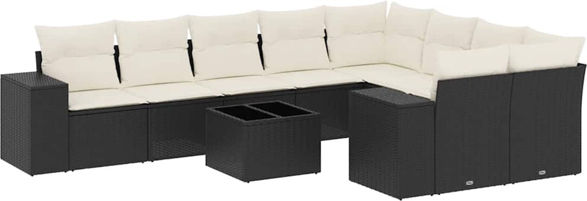 vidaXL 10-delige - Loungeset - met - kussens - poly - rattan - zwart